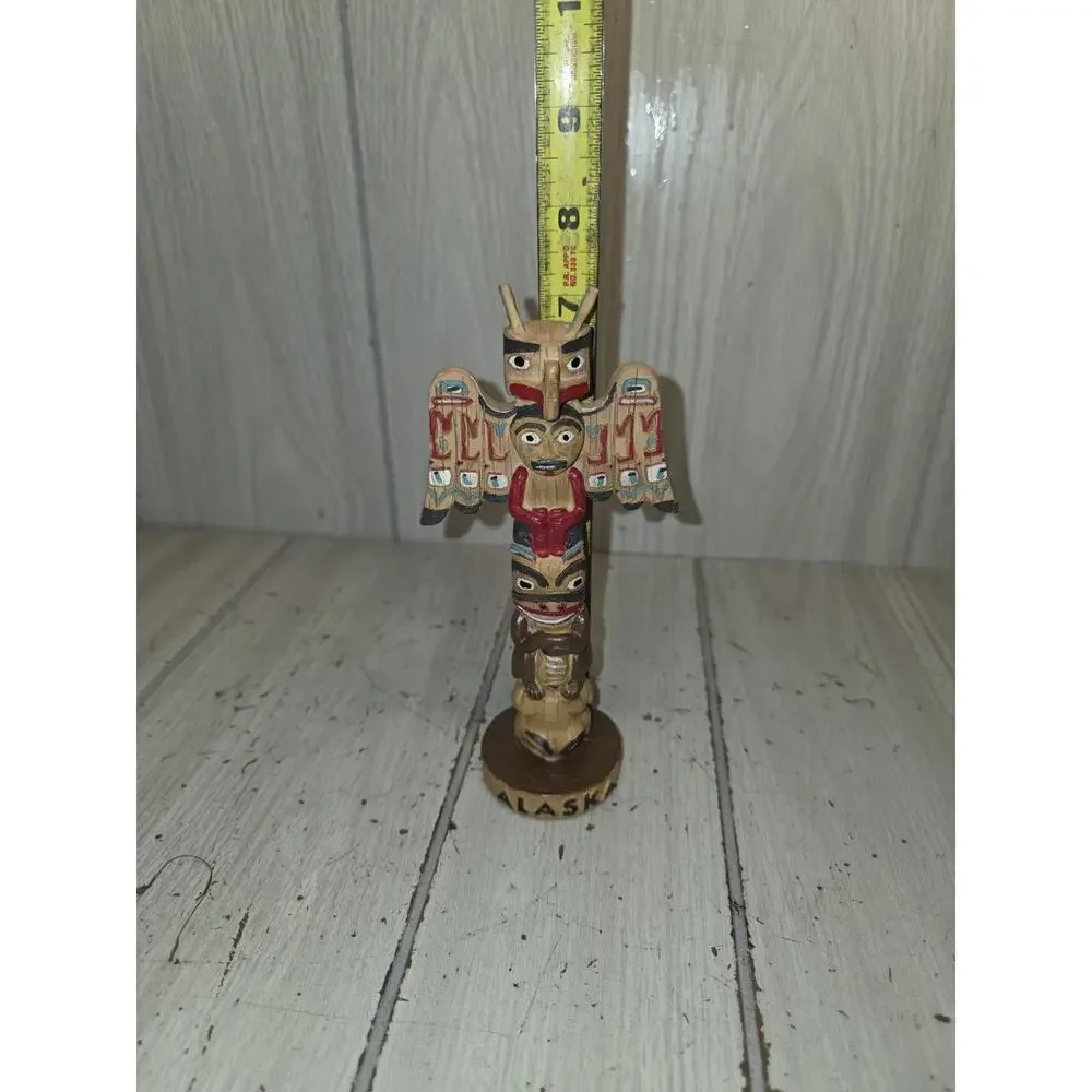 Vtg Alaska Totem Pole T-Bird Frog Bear Resin Golder image, Inc. 7.5” Tall